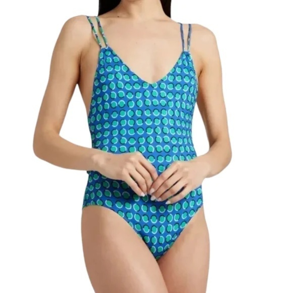 SOLID & STRIPED One Piece Swimsuit Polka Dot Blue XL Strappy